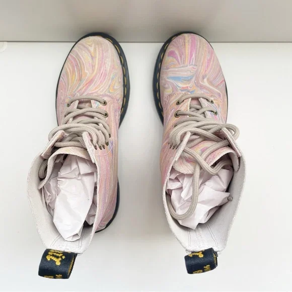 Dr Martens pascal 1460 MARBLED SUEDE LACE UP BOOTS rainbow unicorn girly combat - Picture 8 of 11